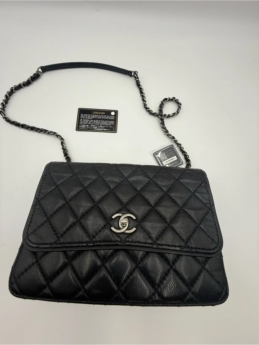 Chanel Quilted Leather Shoulder Bag in Black Caviar